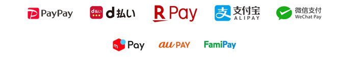 PayPay, dPayment, Rakuten Pay, Alipay, WeChat Pay, Merpay, au PAY, FamiPay